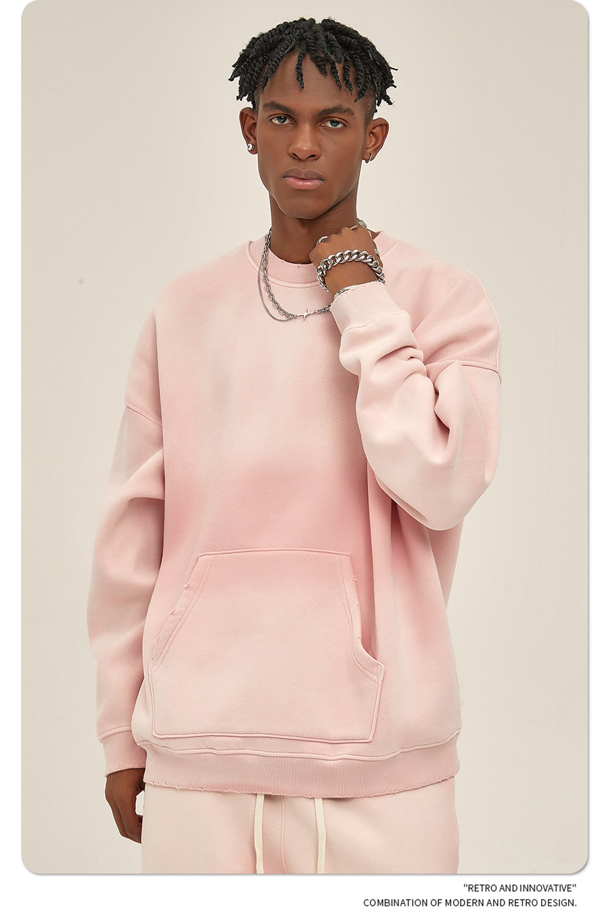 Fleece Lining Spray-dye Damage Oversize Sweatshirt WN9967