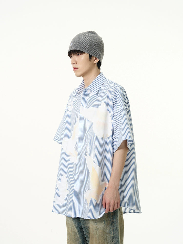 Oversize Pigeon Print Short Sleeve Shirt WN7619