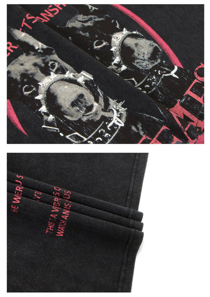 Washed Doberman Print Oversize Short Sleeve T-Shirt WN26230