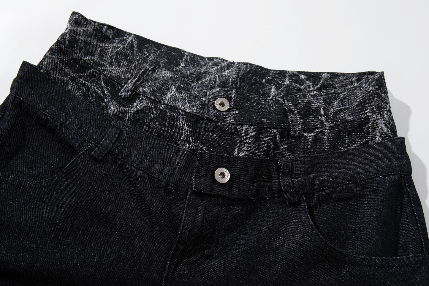 Double Waist Marble Panel Wide Leg Denim Jeans WN25907