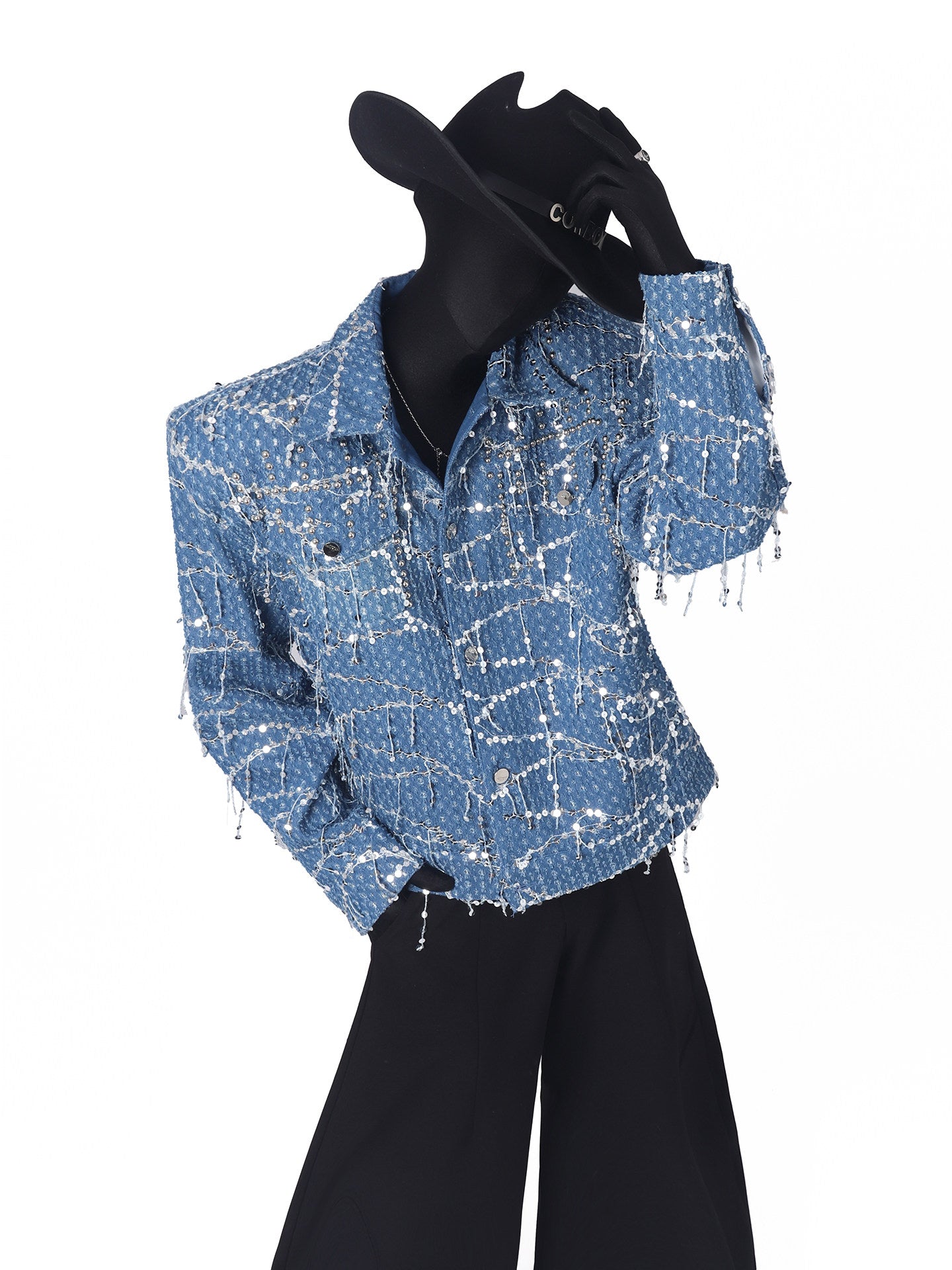Fringe Pearl Tweed Short Jacket WN23728