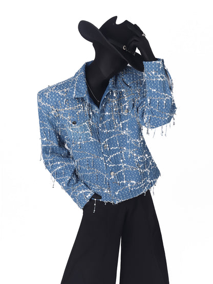 Fringe Pearl Tweed Short Jacket WN23728