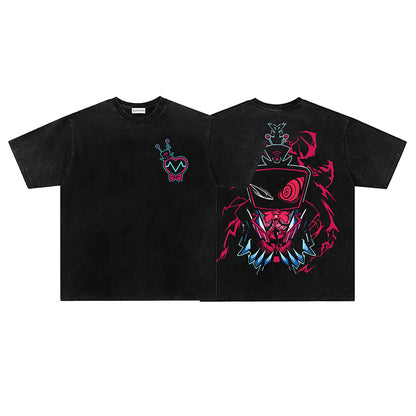Washed Damage Cyberpunk Cartoon Print Short Sleeve T-Shirt WN26821