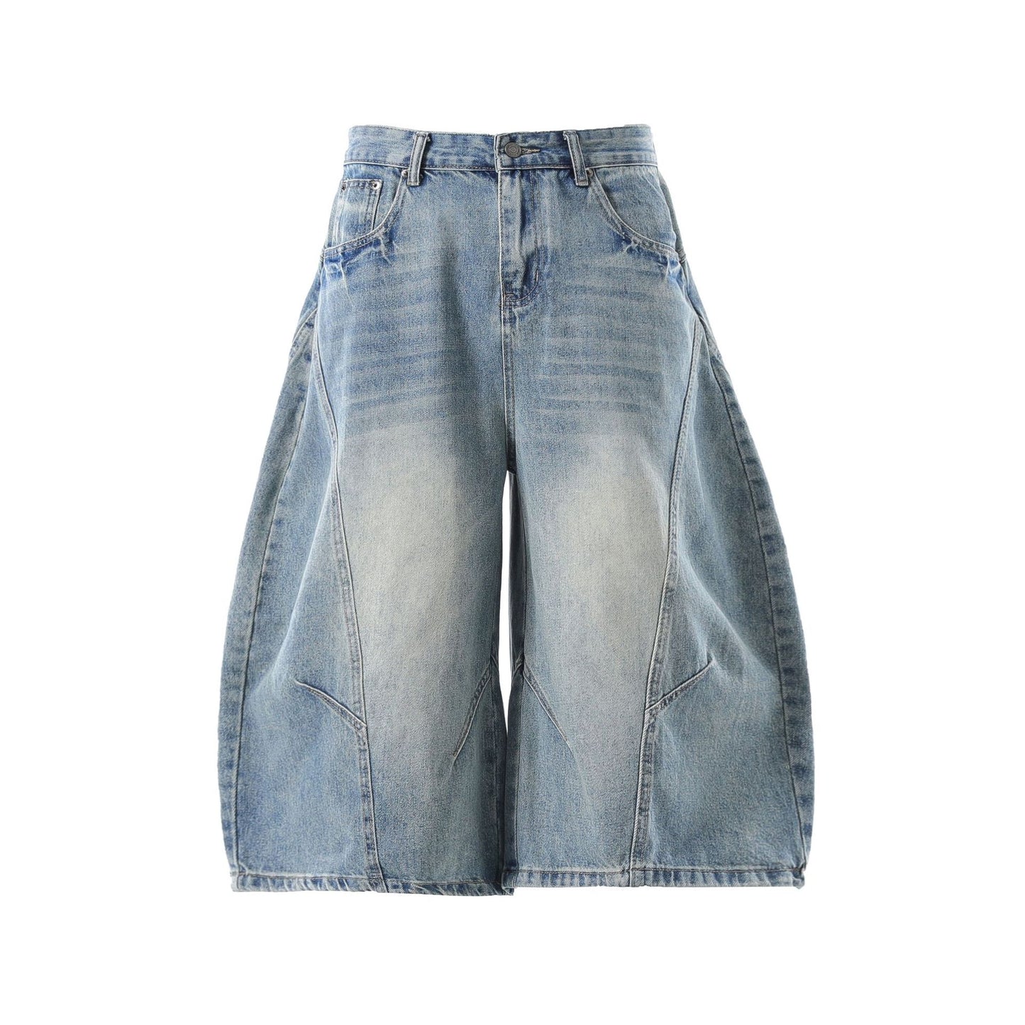 Washed Whisker Curved Cropped Denim Jeans WN25531