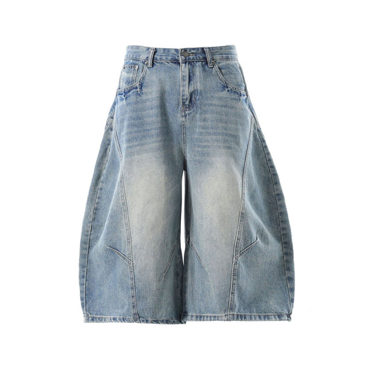 Washed Whisker Curved Cropped Denim Jeans WN25531
