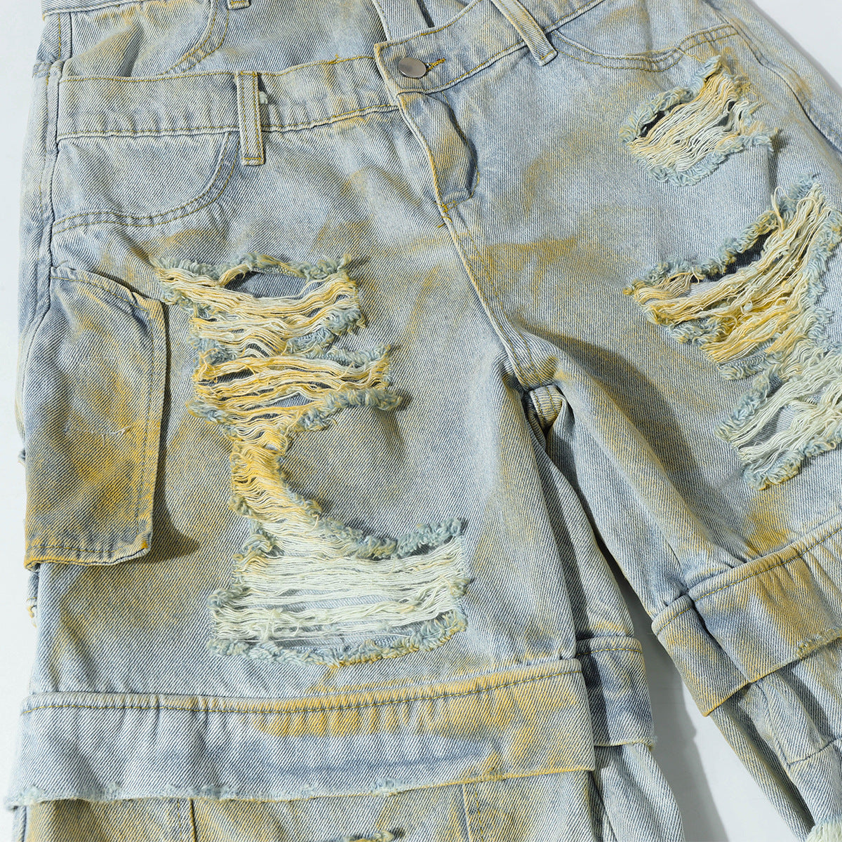Washed Damage Denim Half Pants WN25711