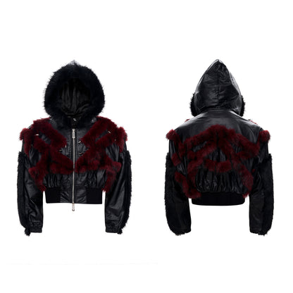 Fake Fur Patchwork Hooded Short Jacket WN21803