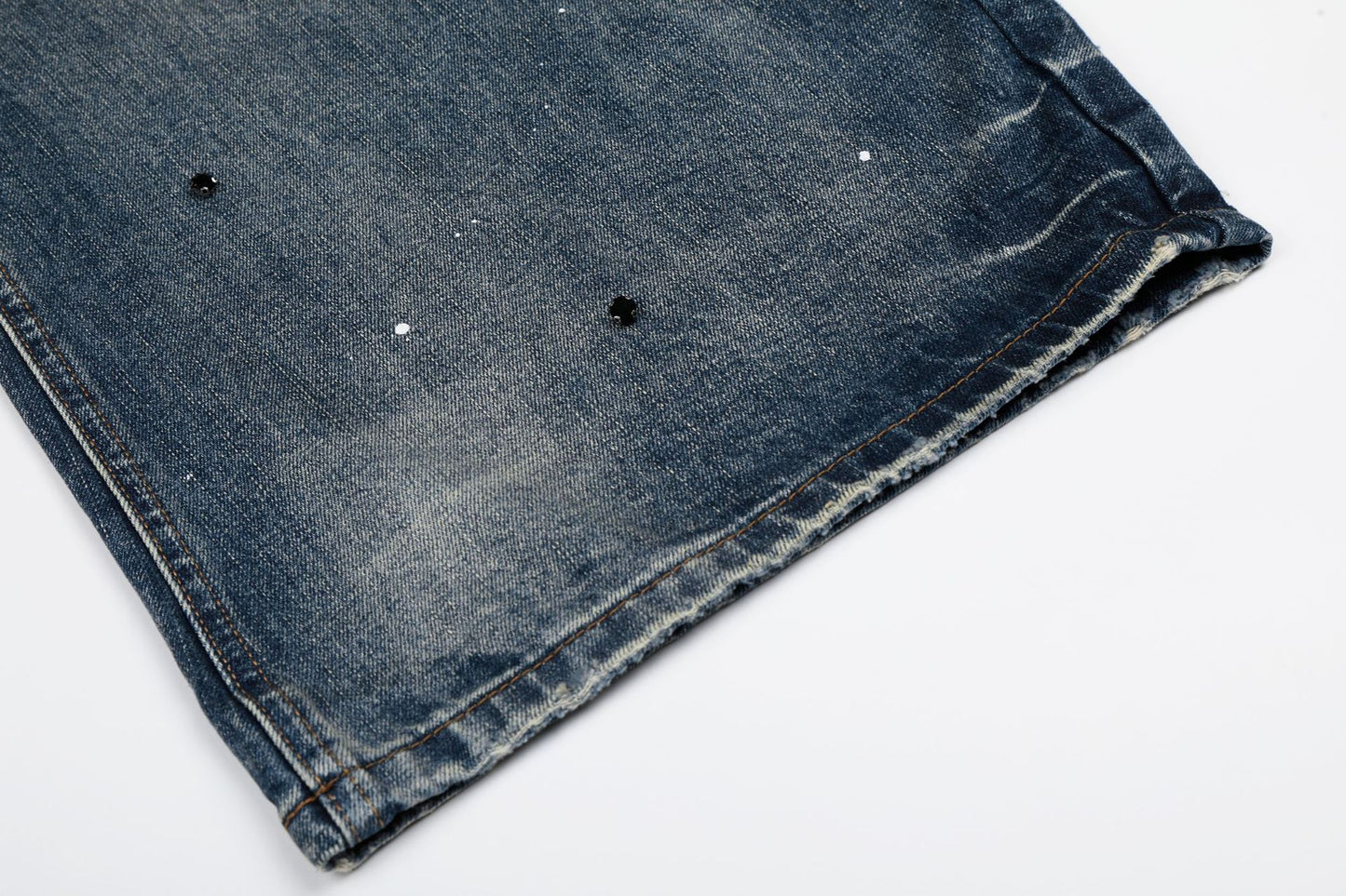 Washed Paint Rhinestone Wide Leg Curved Denim Jeans WN25876