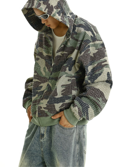 Washed Camouflage Zipper Hoodie WN9386