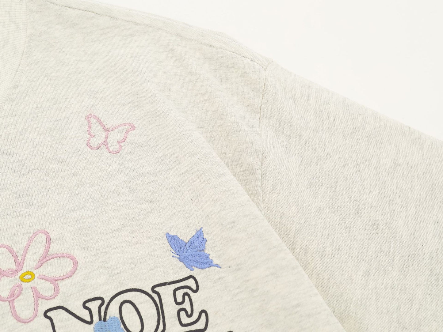 Butterfly Flower Embroidery Short Sleeve T-Shirt WN26781