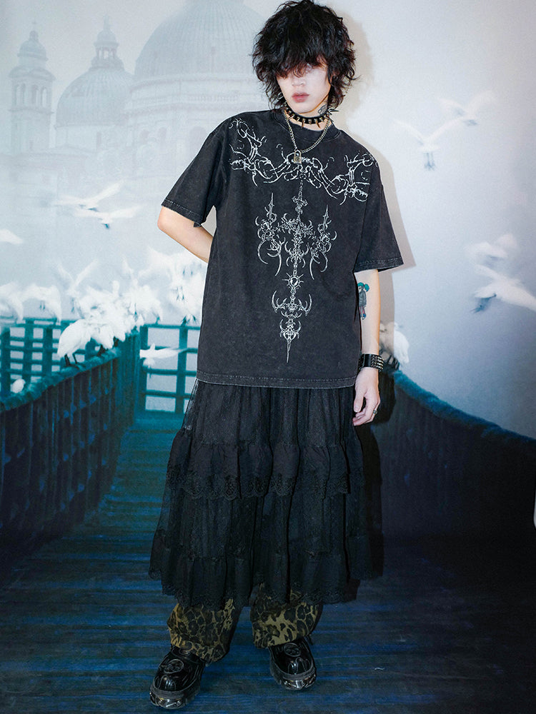 Washed Graphic Print Oversize Short Sleeve T-Shirt WN15993