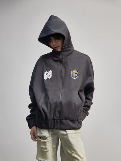 Letter Embroidery Print Zipper Hoodie WN21176