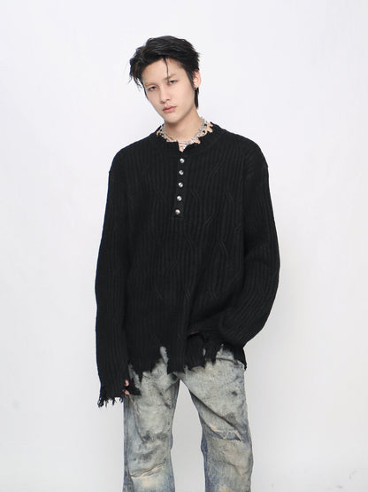 Distressed Raw Edge Knit Sweater WN24478