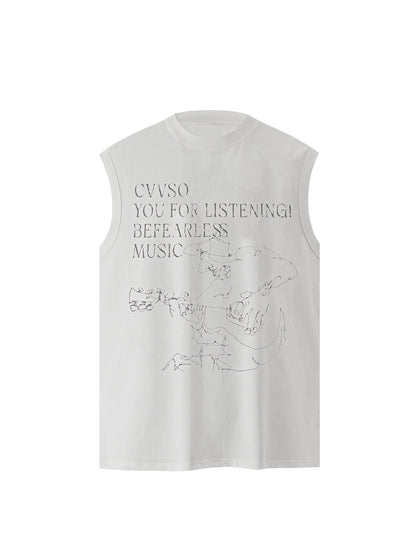 Guitarist Print Oversize Sleeveless T-Shirt WN26385