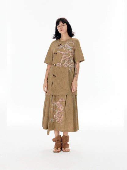 Chinese Style Dragon Embroidery Short Sleeve T-Shirt WN18860