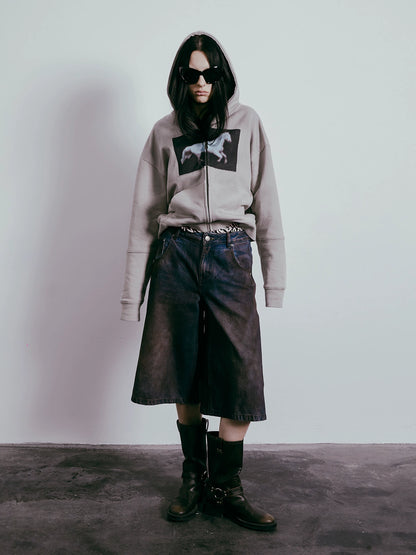 Heavy Duty Washed Half Denim Jeans WN19039