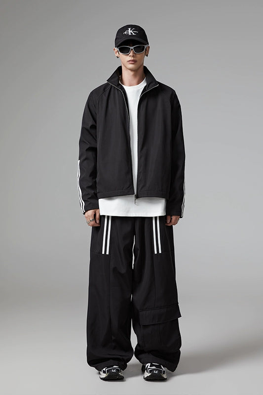 Fleece Lining Sporty Jacket & Wide-leg Sporty Pants Setup WN13335