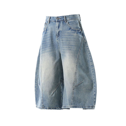 Washed Whisker Curved Cropped Denim Jeans WN25531