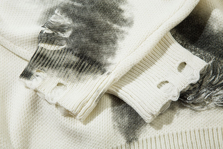 Chain Jacquard Spray Paint Knit Sweater WN11439