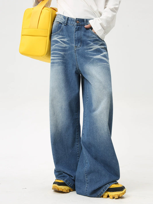 Washed Wide-Leg Straight Denim Jeans WN7436