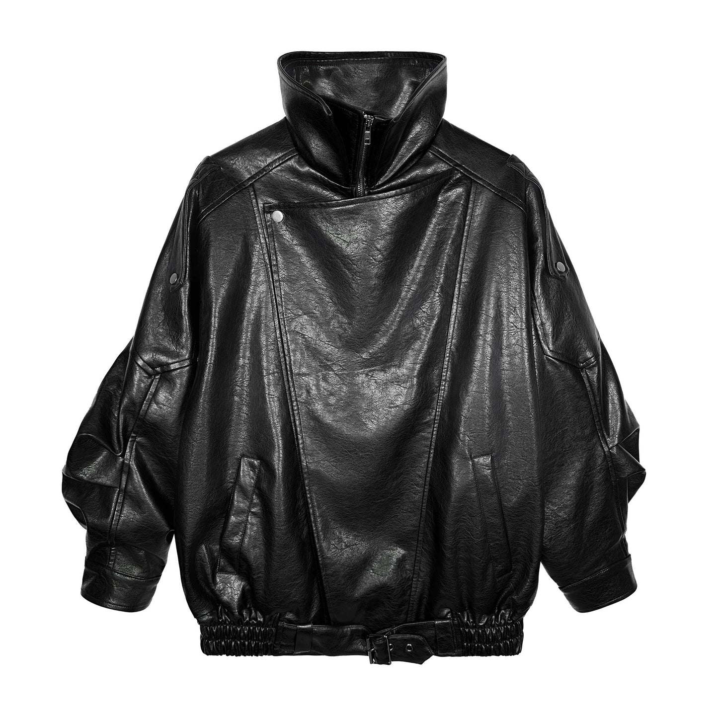 Heavyweight High-neck Zipper PU Leather Jacket WN9015