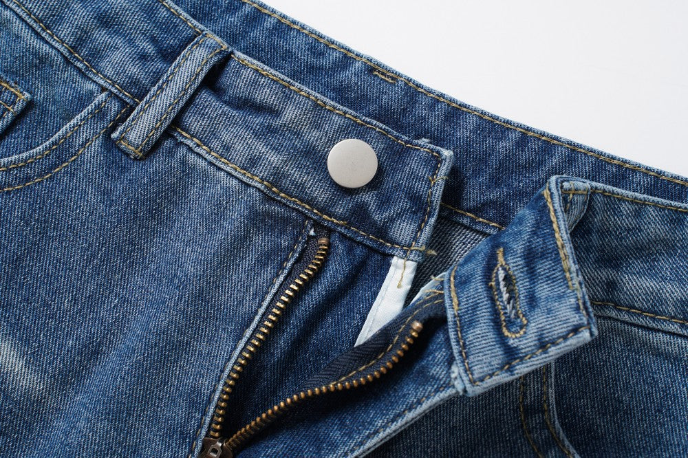Damage Washed Wide Leg Denim Jeans WN27962