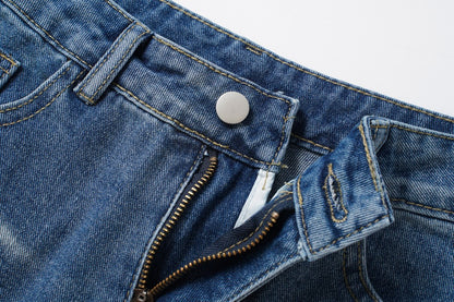 Damage Washed Wide Leg Denim Jeans WN27962