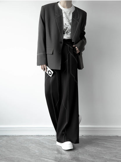 Stitching Collarless Oversize Tailored Jacket WN11835