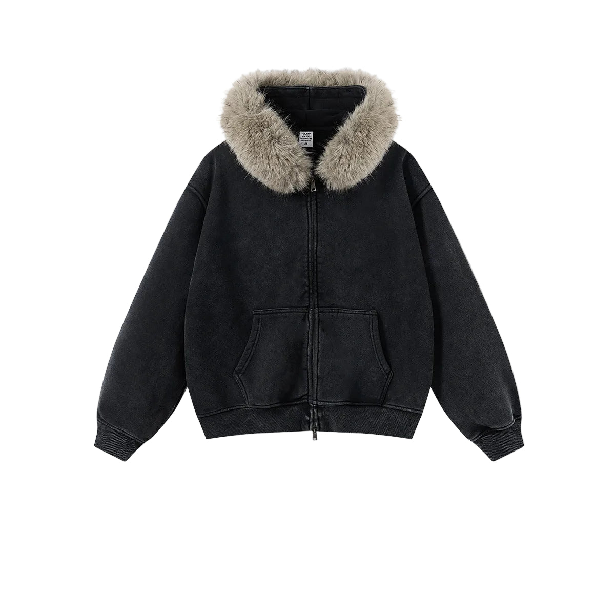 Fake Fur Collar Fleece Lining Zipper Hoodie WN23118