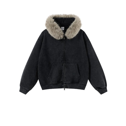 Fake Fur Collar Fleece Lining Zipper Hoodie WN23118