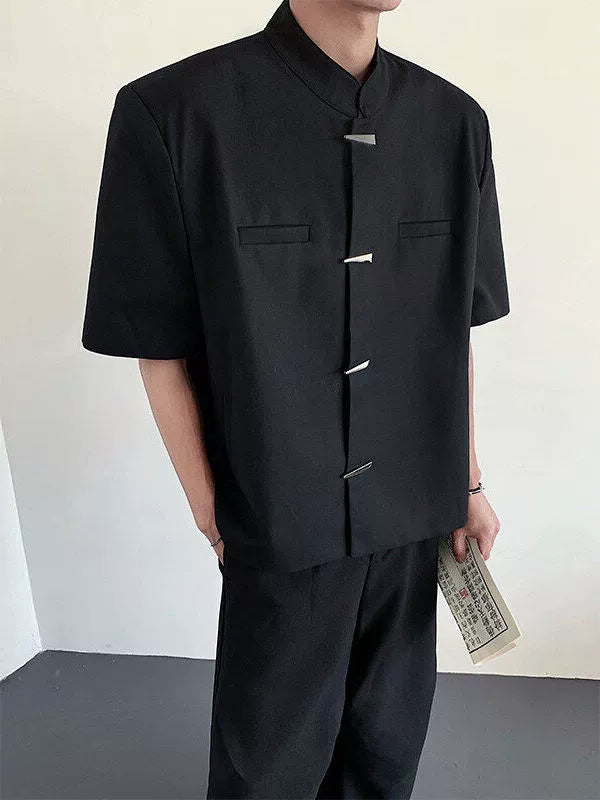 Mandarin Collar Design Short Sleeve Shirt WN19298