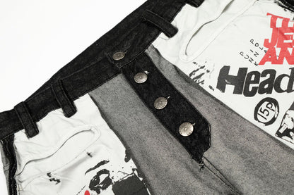 Print Deconstruction Wide Leg Denim Jeans WN25871