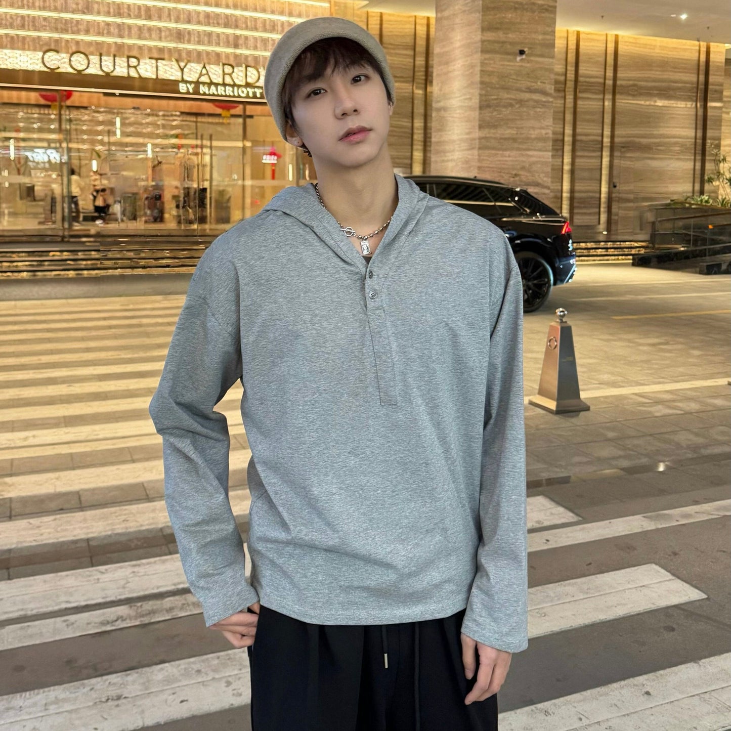 Button Placket Lightweight Hoodie WN25353