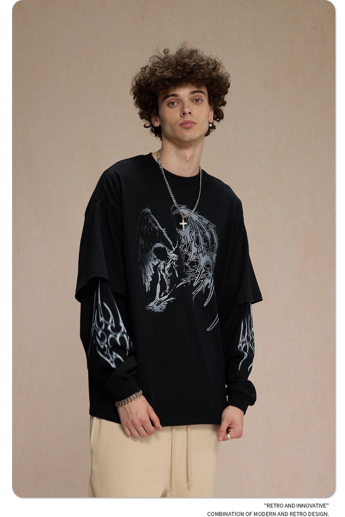 Fake Layered Print Oversize Long Sleeve T-Shirt WN9994