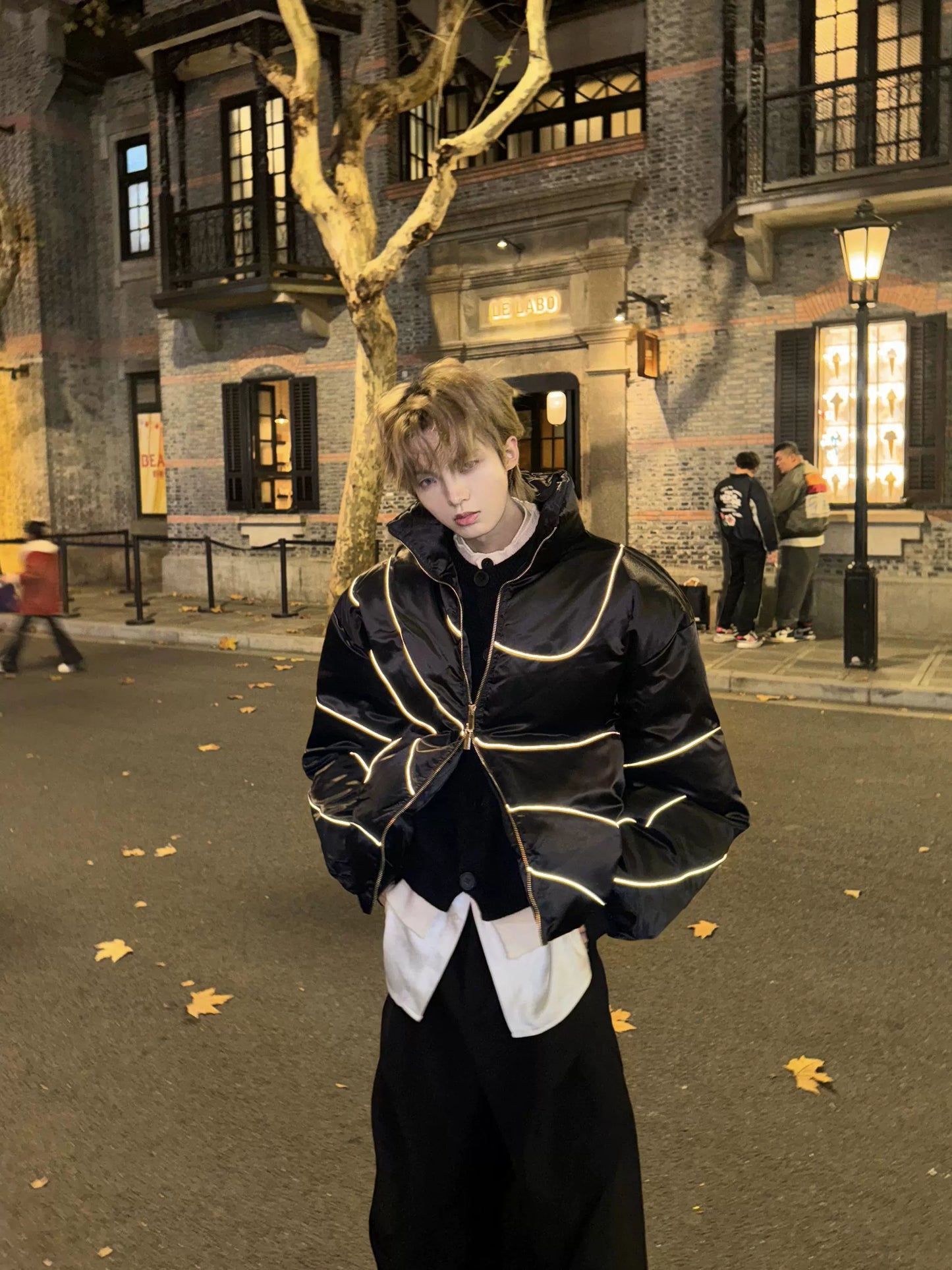 Reflective Stripe Glossy Puffer Jacket WN20726