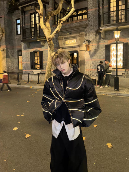 Reflective Stripe Glossy Puffer Jacket WN20726