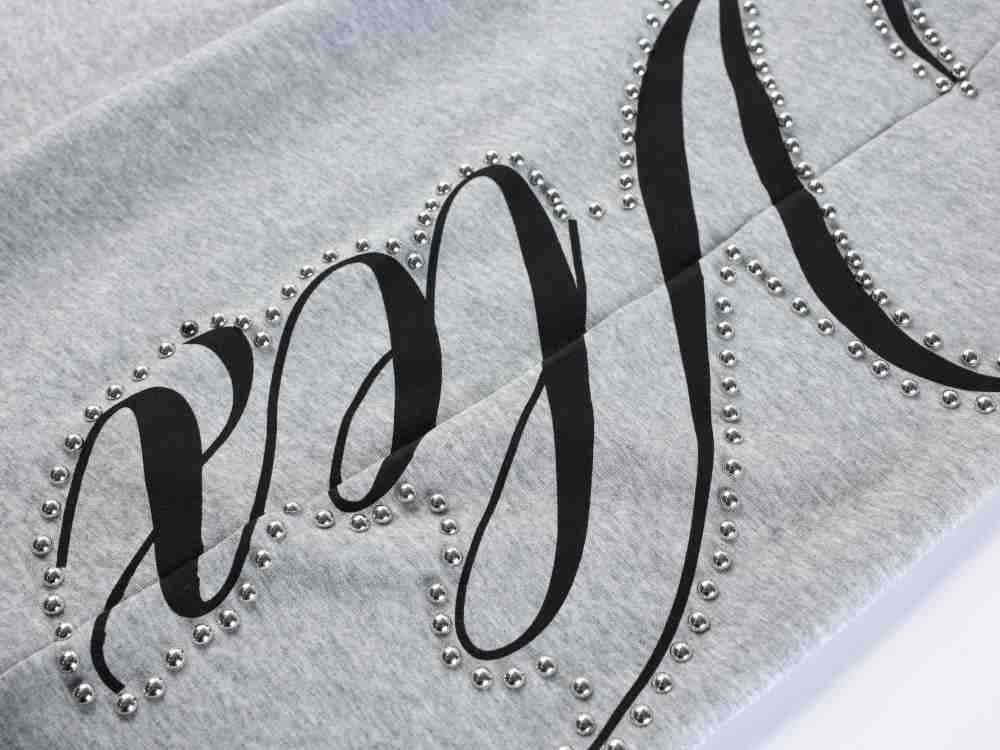 Metal Stud Graffiti Letter Print Curved Wide Leg Sweatpants WN27905
