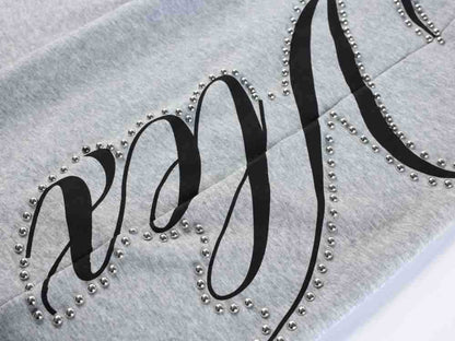 Metal Stud Graffiti Letter Print Curved Wide Leg Sweatpants WN27905