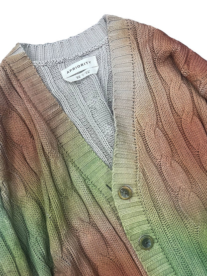 Aran Flower Weave Spray Color Knitted Cardigan WN18976