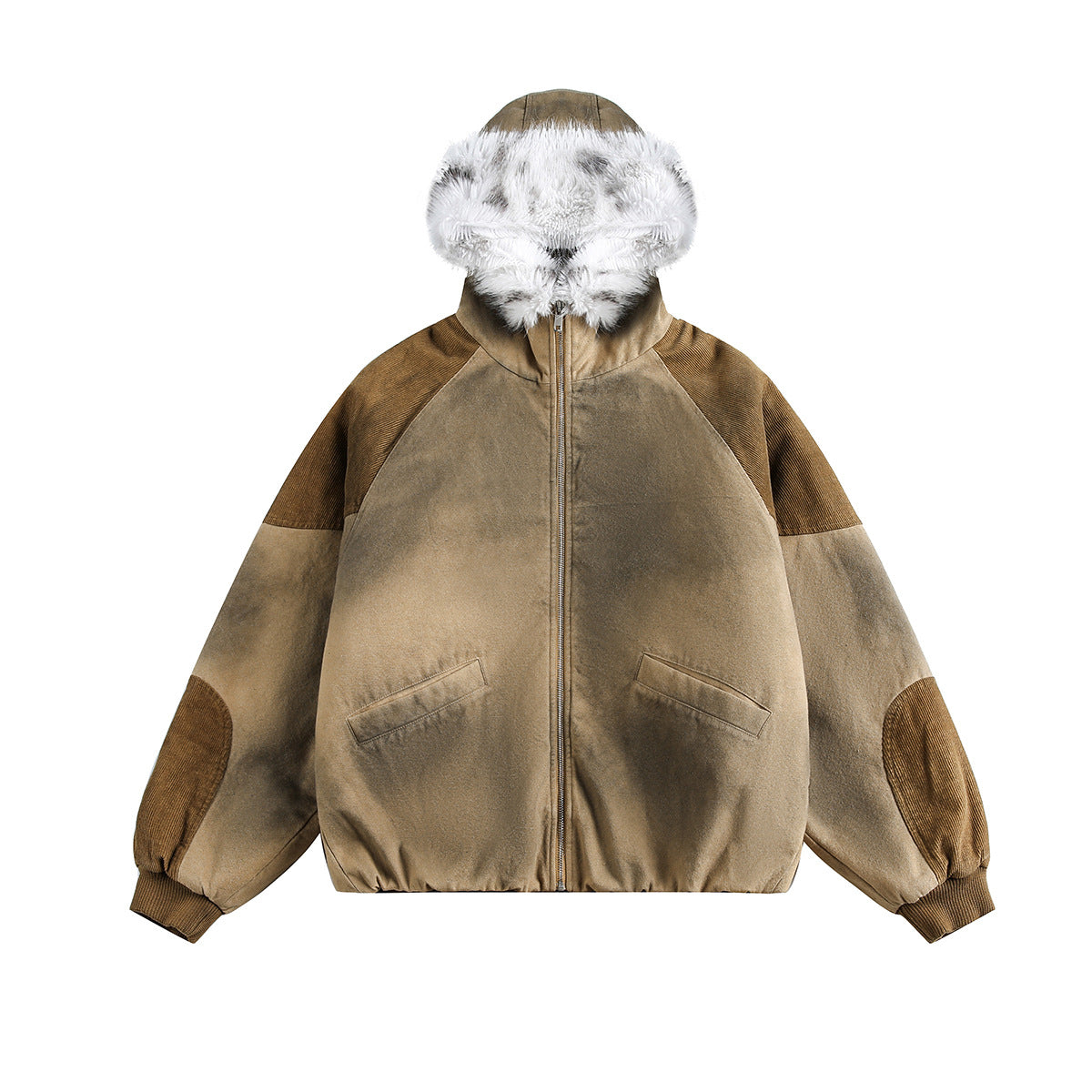 Hooded Fake Fur Collar Washed Puffer Jacket WN21895