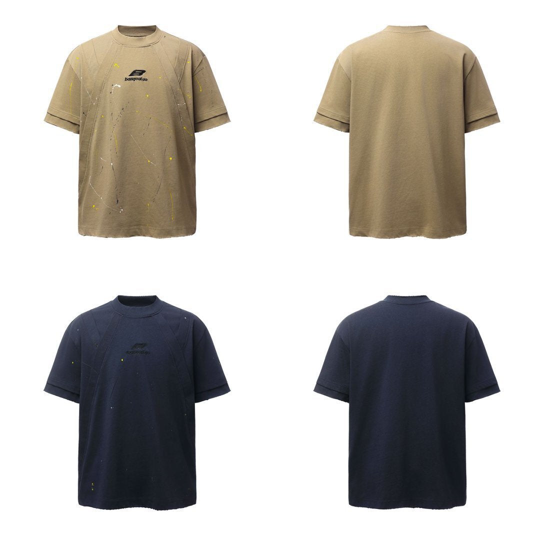 Washed Damage Paint Splatter Short Sleeve T-Shirt WN25694