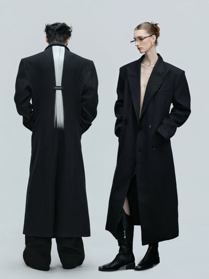 Shoulder-Pad Waist-Fitted Thick Long Trench Coat WN21737