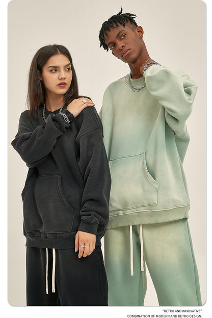 Fleece Lining Spray-dye Damage Oversize Sweatshirt WN9967