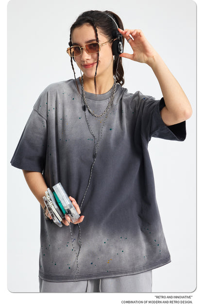 Ink Splash Spray Dye Washed Short Sleeve T-Shirt WN16275