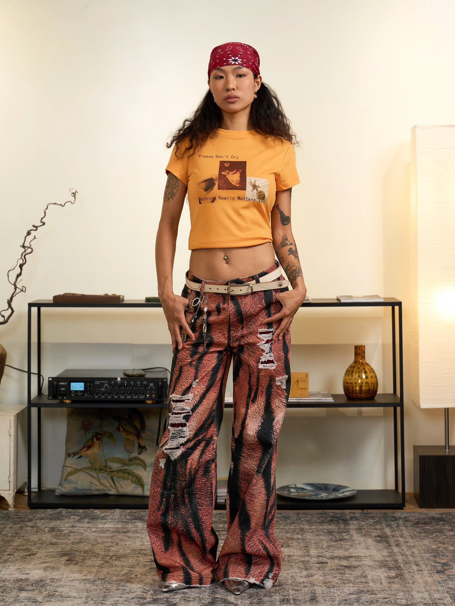 Tiger Stripe Digital Print Denim Jeans WN18861