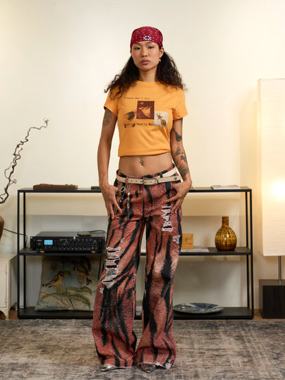 Tiger Stripe Digital Print Denim Jeans WN18861
