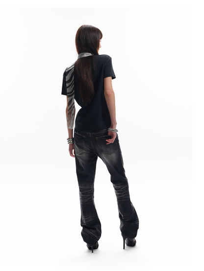 V-Neck Music Studs Graphic Print Short Sleeve T-Shirt WN27237
