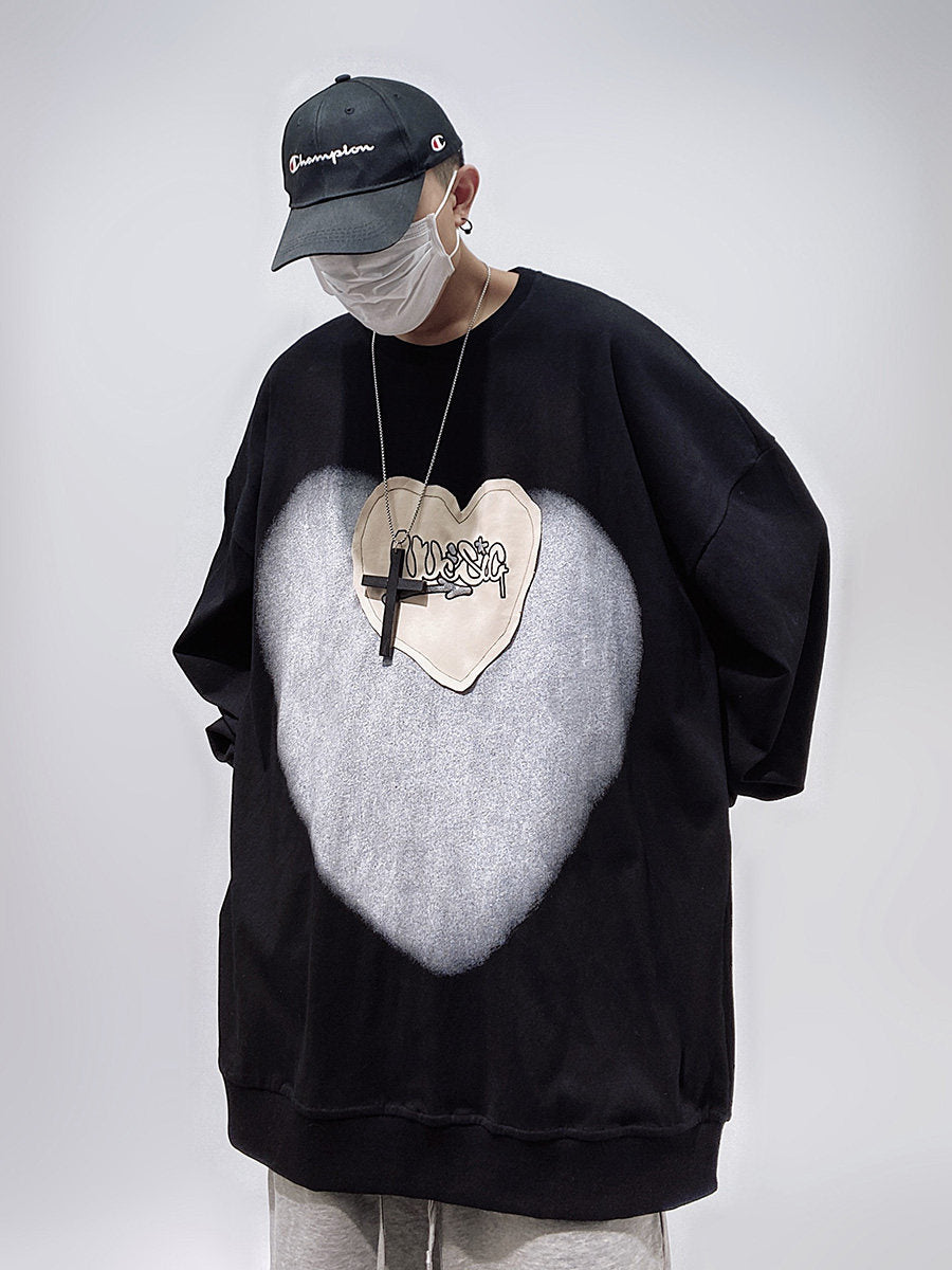 Heart Print Oversize Sweatshirt WN24005
