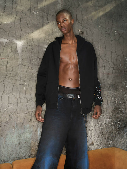 Gem Decoration Oversize Zipper Hoodie WN21281