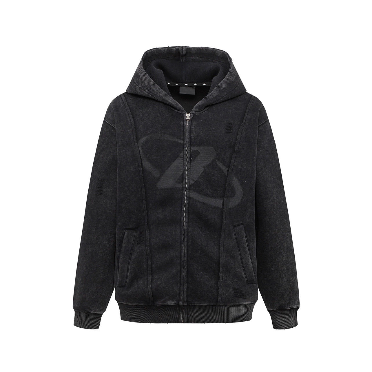 Washed Oversize Damage Zipper Hoodie WN10913